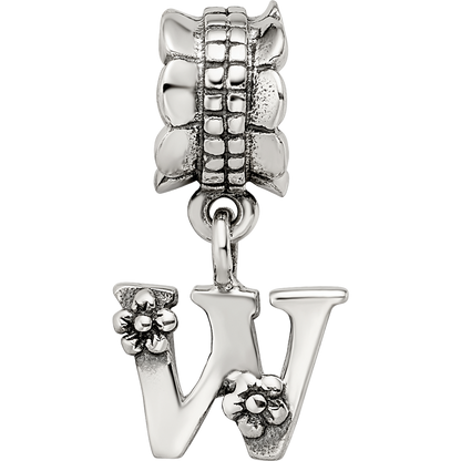 Sterling Silver Reflections Letter W Dangle Bead