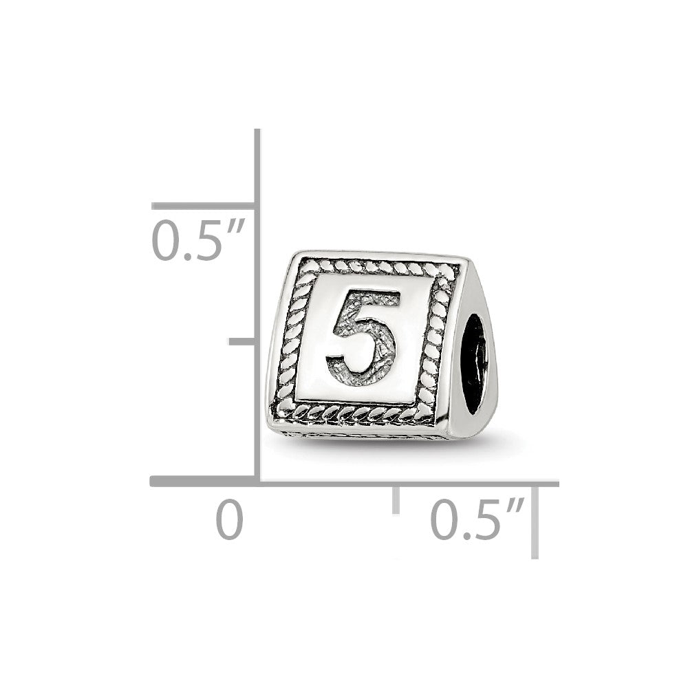 Sterling Silver Reflections Number 5 Triangle Block Bead