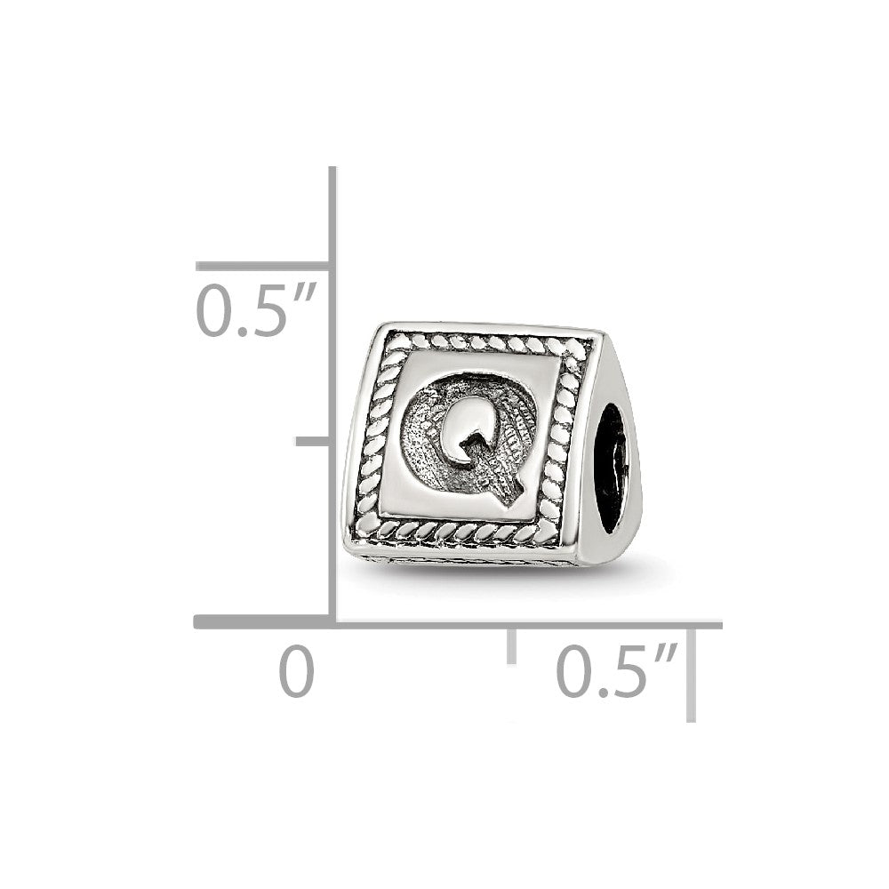 Sterling Silver Reflections Letter Q Triangle Block Bead