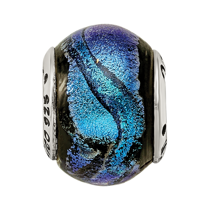 Sterling Silver Reflections Blue Dichroic Glass Bead
