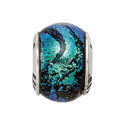 Sterling Silver Reflections Green Dichroic Glass Bead