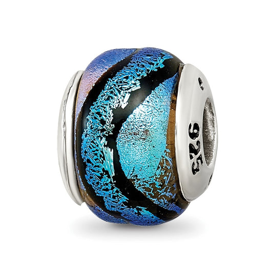 Sterling Silver Reflections Blue Dichroic Glass Bead