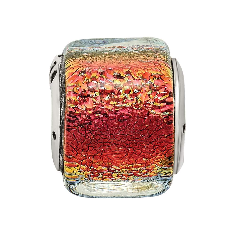 Sterling Silver Reflections Orange Dichroic Glass Square Bead