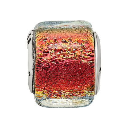 Sterling Silver Reflections Orange Dichroic Glass Square Bead