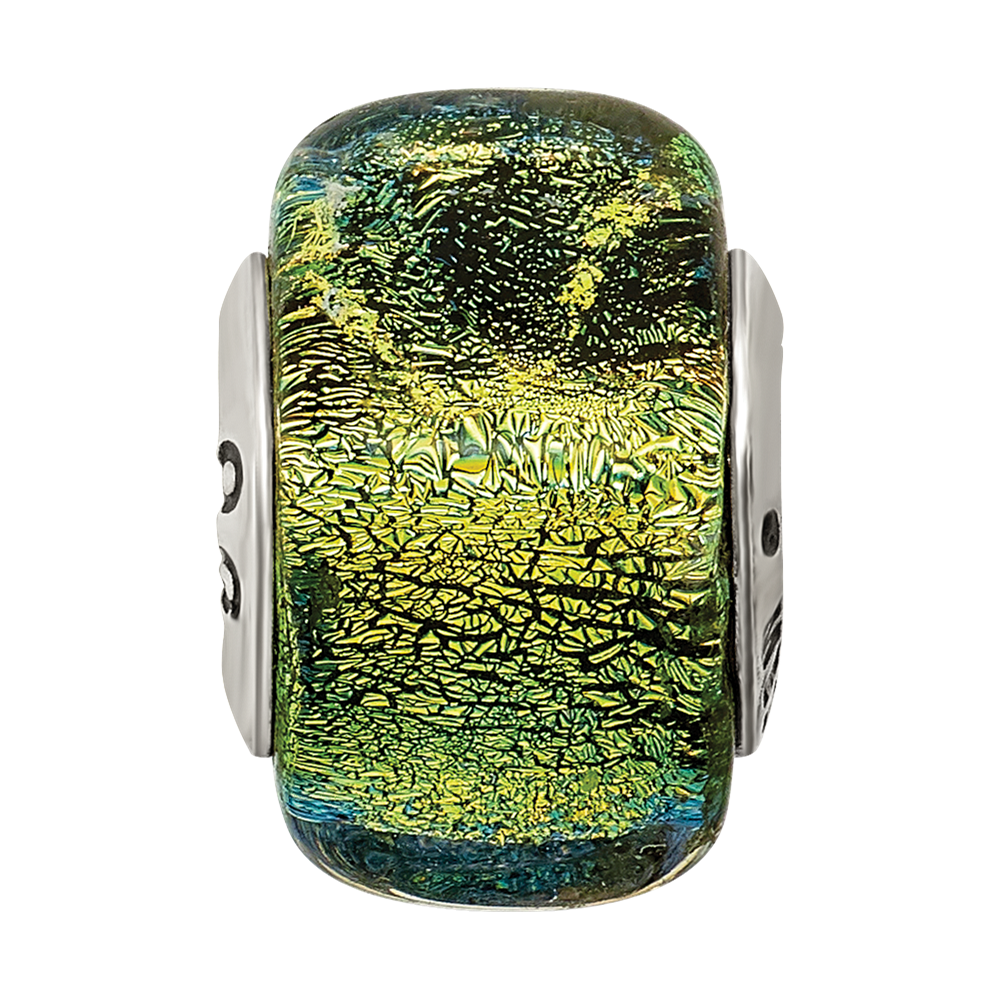 Sterling Silver Reflections Yellow Dichroic Glass Square Bead
