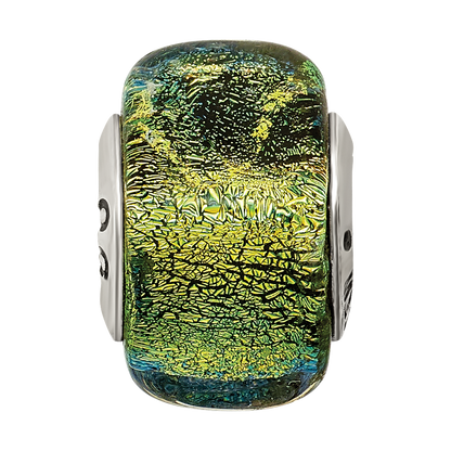 Sterling Silver Reflections Yellow Dichroic Glass Square Bead