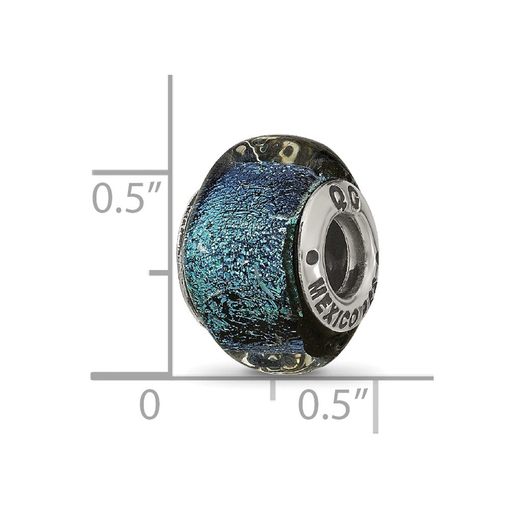 Sterling Silver Reflections Blue Dichroic Glass Square Bead
