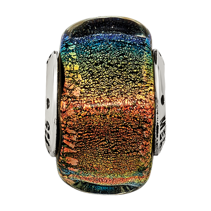 Sterling Silver Reflections Rainbow Dichroic Glass Square Bead