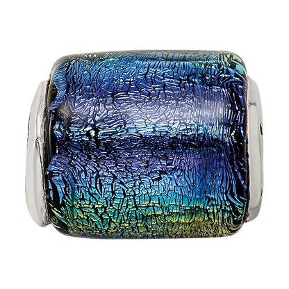 Sterling Silver Reflections Rainbow Dichroic Glass Barrel Bead