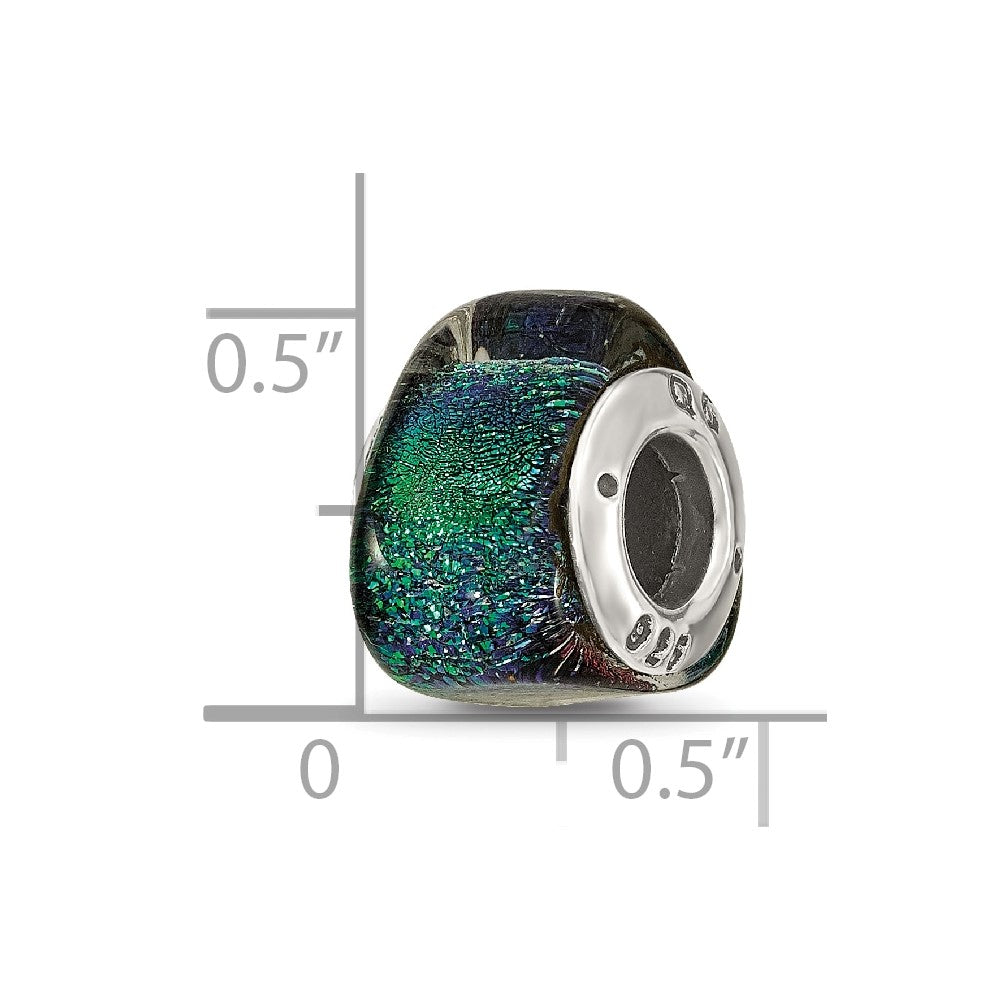Sterling Silver Reflections Green Dichroic Glass Triangle Bead