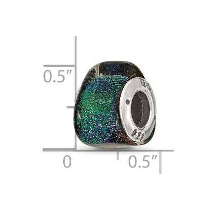 Sterling Silver Reflections Green Dichroic Glass Triangle Bead
