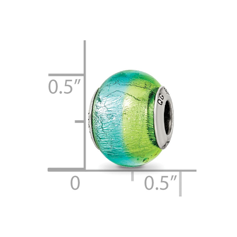 Sterling Silver Reflections Green/Blue Italian Murano Bead