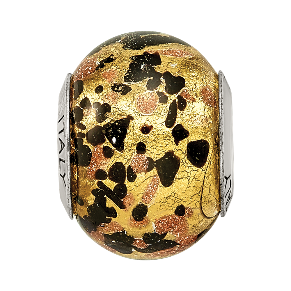 Sterling Silver Reflections Yellow/Gold/Black Italian Murano Bead