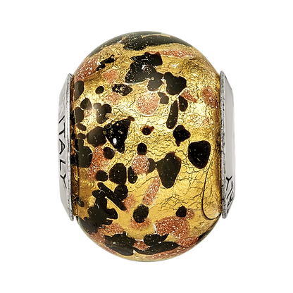 Sterling Silver Reflections Yellow/Gold/Black Italian Murano Bead