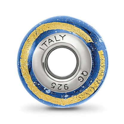 Sterling Silver Reflections Blue/Gold Italian Murano Bead