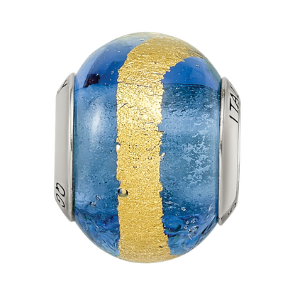 Sterling Silver Reflections Blue/Gold Italian Murano Bead