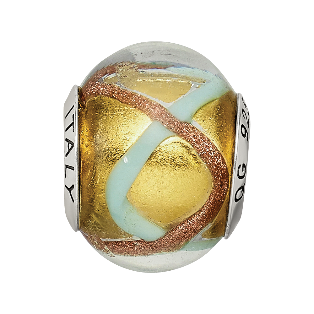 Sterling Silver Reflections Yellow/Gold/Blue Italian Murano Bead
