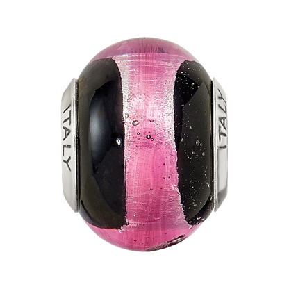 Sterling Silver Reflections Pink/Black Italian Murano Bead