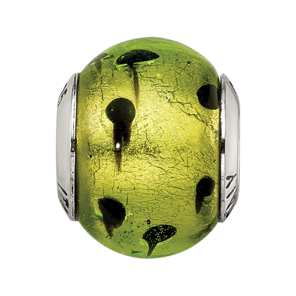 Sterling Silver Reflections Green/Black Italian Murano Bead