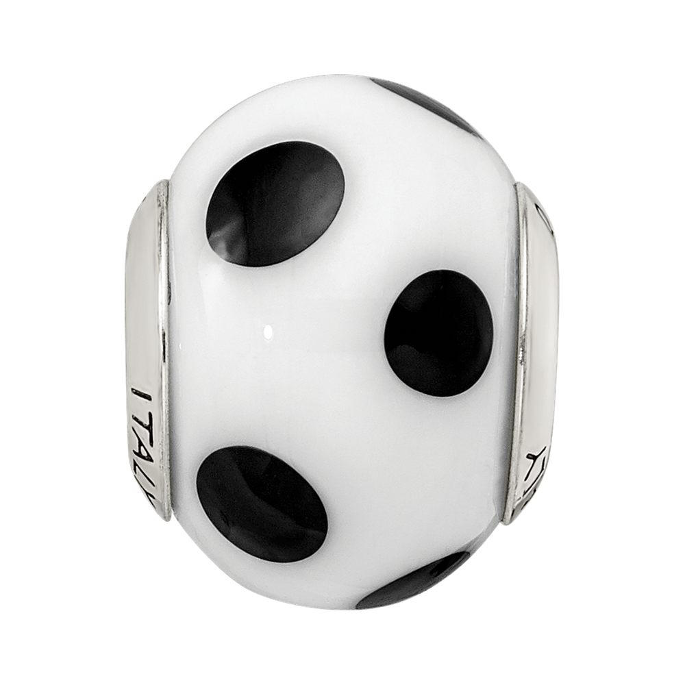 Sterling Silver Reflections White/Black Italian Murano Bead