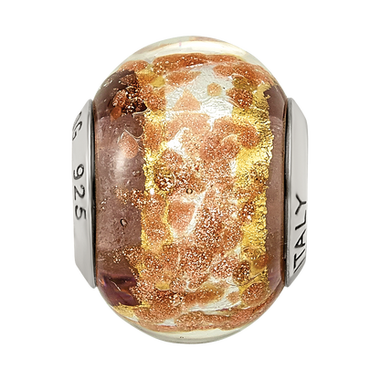 Sterling Silver Reflections White/Gold/Brown Italian Murano Bead