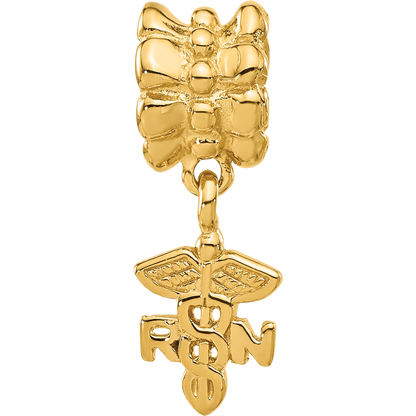 Sterling Silver Reflections Gold-plated RN Nurse Dangle Bead