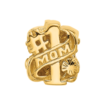 Sterling Silver Reflections Gold-plated Number 1 Mom Floral Bead