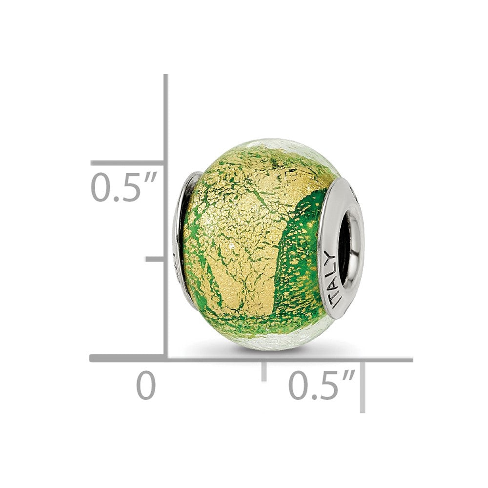 Sterling Silver Reflections Green/Gold Italian Murano Bead