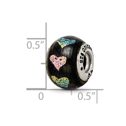 Sterling Silver Reflections Pink/Purple Hearts Dichroic Glass Bead