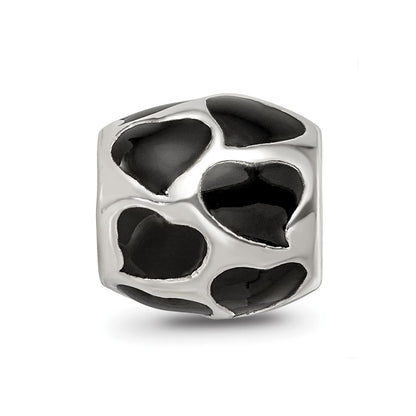 Sterling Silver Reflections Black Enameled Hearts Bead