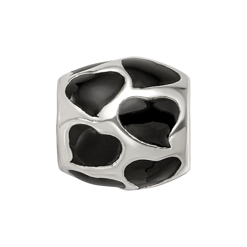 Sterling Silver Reflections Black Enameled Hearts Bead