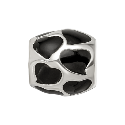 Sterling Silver Reflections Black Enameled Hearts Bead