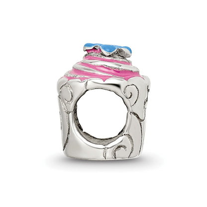 Sterling Silver Reflections Pink Enameled Cupcake Bead