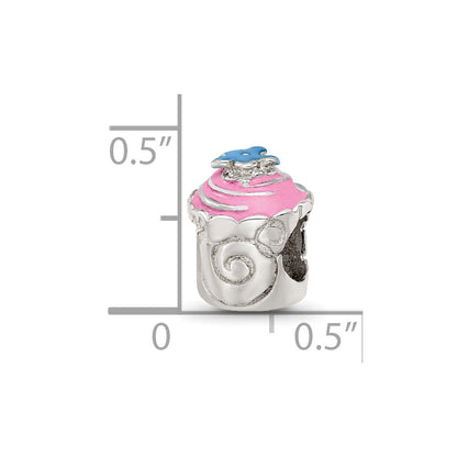 Sterling Silver Reflections Pink Enameled Cupcake Bead