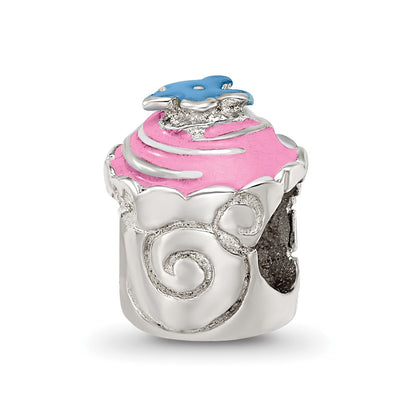 Sterling Silver Reflections Pink Enameled Cupcake Bead