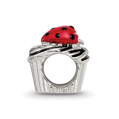 Sterling Silver Reflections Enameled Strawberry Cupcake Bead