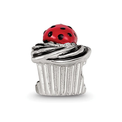Sterling Silver Reflections Enameled Strawberry Cupcake Bead