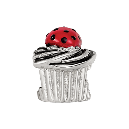 Sterling Silver Reflections Enameled Strawberry Cupcake Bead