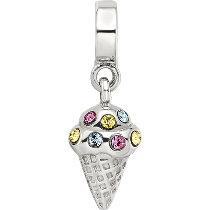 Sterling Silver Reflections CZ Ice Cream Cone Dangle Bead