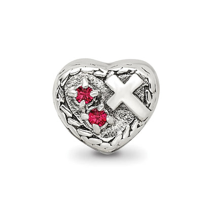 Sterling Silver Reflections CZ and Cross Heart Bead