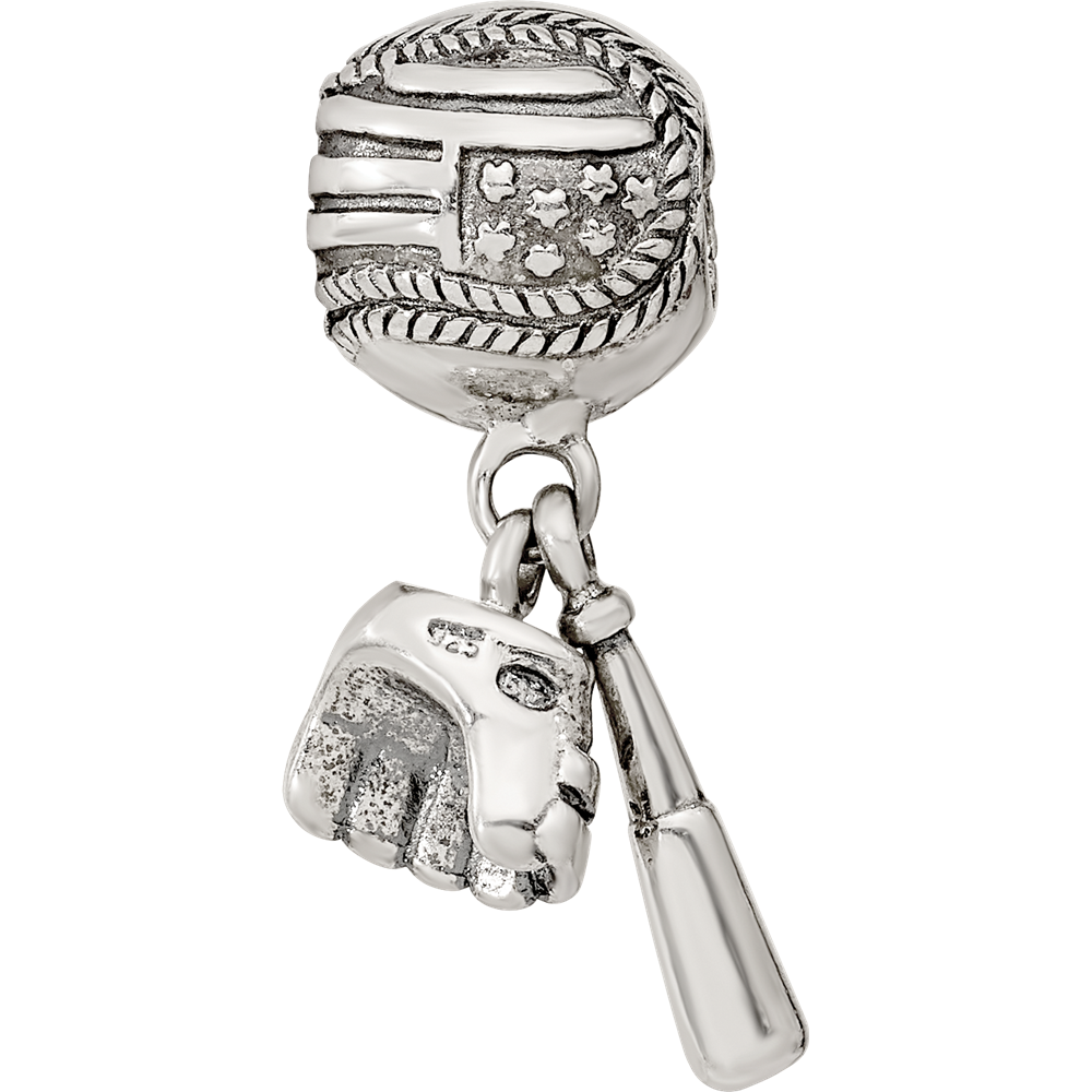Sterling Silver Reflections Baseball Glove & Bat Dangle Bead
