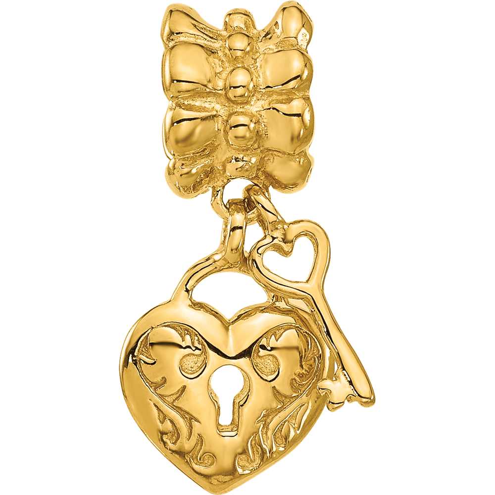 Sterling Silver Reflections Gold-plated Heart and Key Dangle Bead