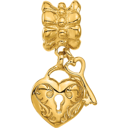 Sterling Silver Reflections Gold-plated Heart and Key Dangle Bead