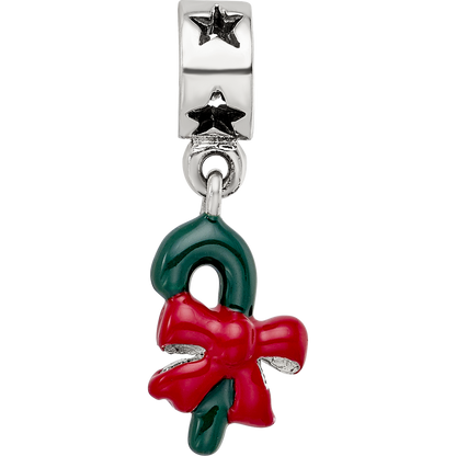Sterling Silver Reflections Green Enameled Candycane Dangle Bead