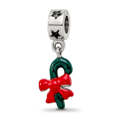Sterling Silver Reflections Green Enameled Candycane Dangle Bead