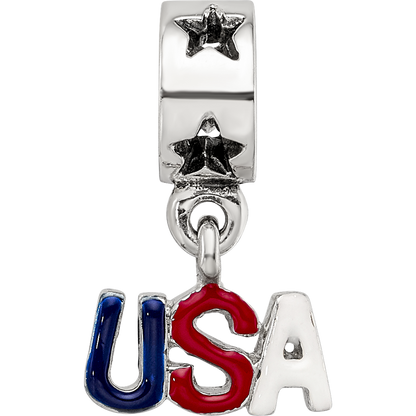 Sterling Silver Reflections Enameled USA Dangle Bead