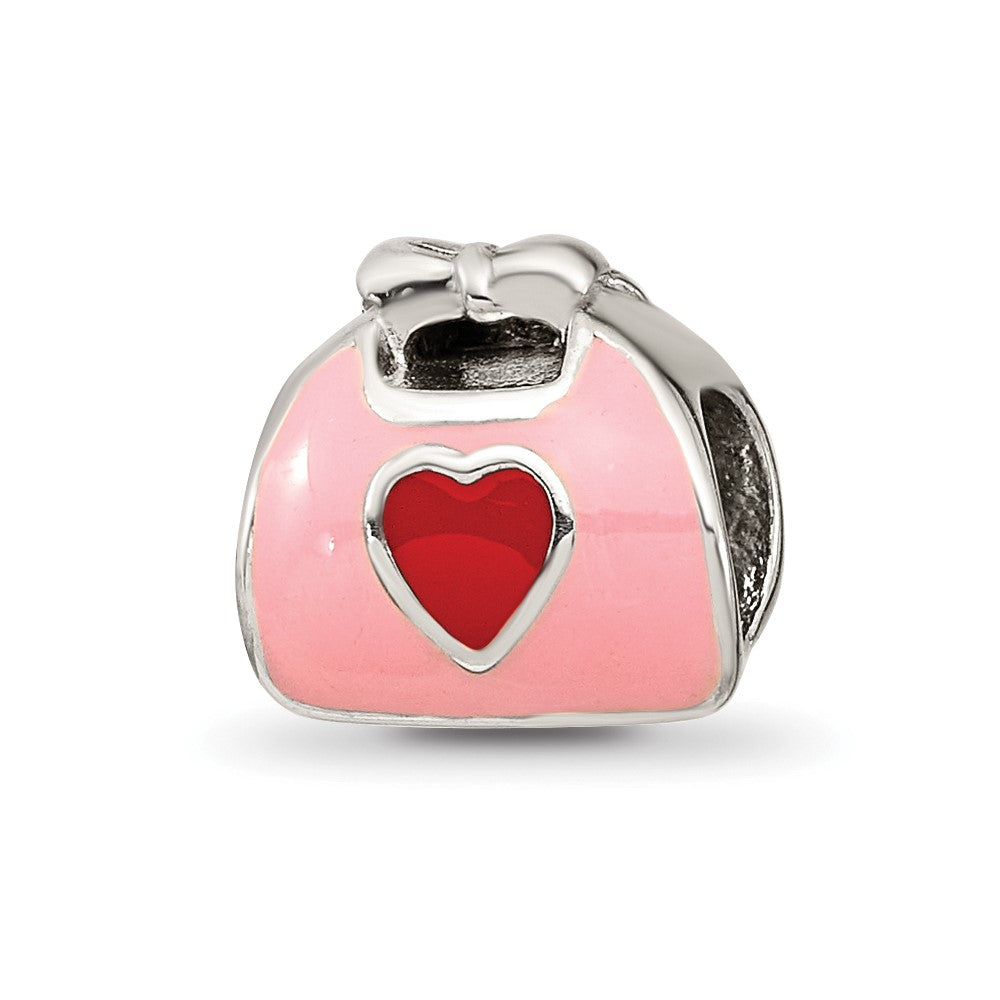 Sterling Silver Reflections Pink/Red Enameled Purse Bead