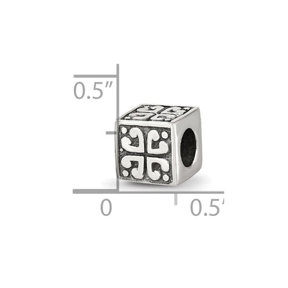 Sterling Silver Reflections Heart Cube Bead