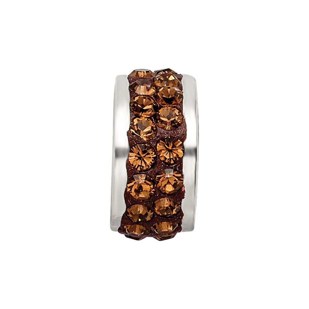 Sterling Silver Reflections Brown Double Row Preciosa Crystal Bead
