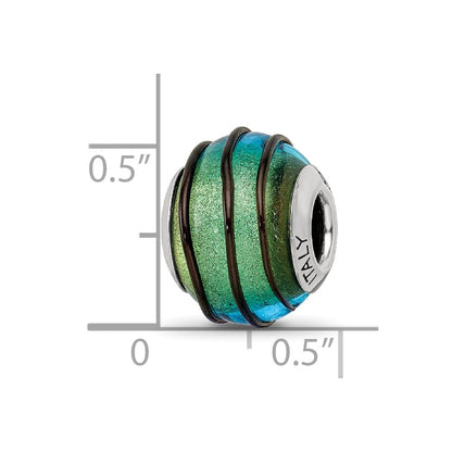 Sterling Silver Reflections Teal w/Black Stripes Italian Murano Bead